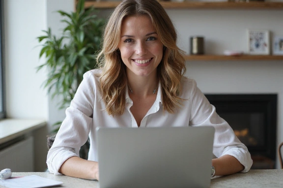 Femme souriante lors d'une consultation vidéo